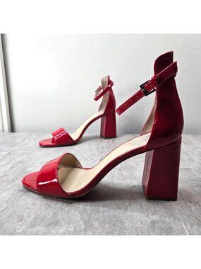 Vince Camuto Ankle Strap Heels Red Patent Open Toe Dressy Heeled Sandals 9.5